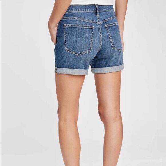 GAP Denim Highrise Jean Shorts Sz 30 Regular 4" Inseam Cuffed Stretch Blue - Picture 3 of 7